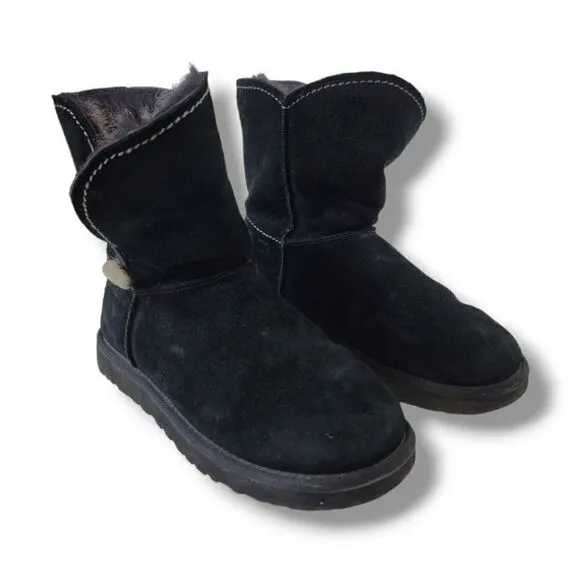 UGG Womens Meadow Short Suede Fur Lined Boots in Black Size 7