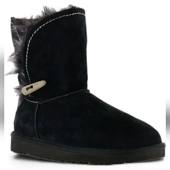 UGG Womens Meadow Short Suede Fur Lined Boots in Black Size 7