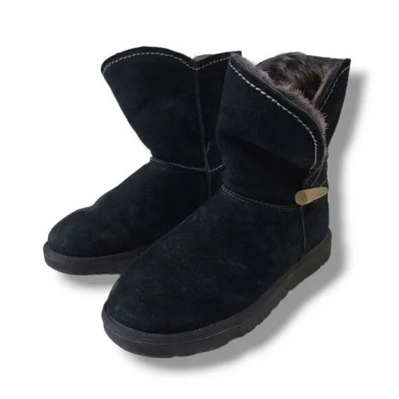 UGG Womens Meadow Short Suede Fur Lined Boots in Black Size 7