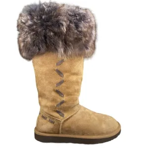UGG Women's Rosana Chestnut Suede Fur Cuffed Wionter Boot Size US 8