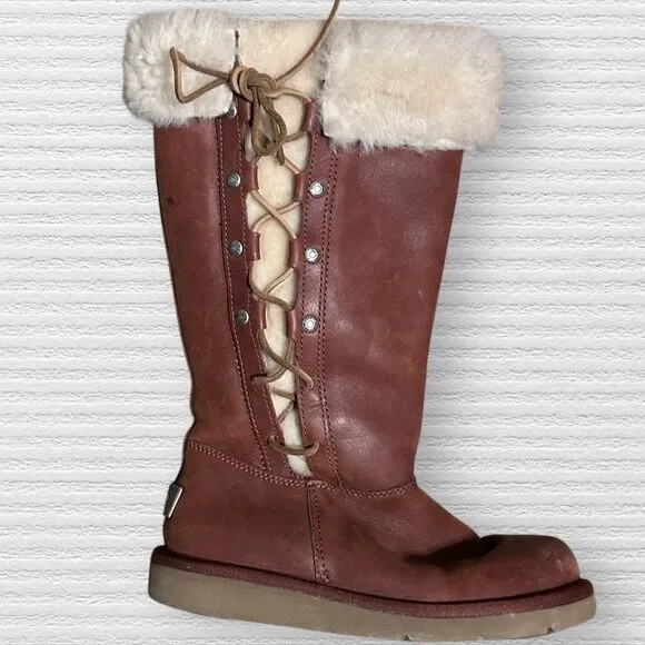 UGG Women's Tall Lace-Up Suede Boots Brown Size 5