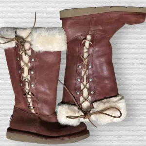 UGG Women's Tall Lace-Up Suede Boots Brown Size 5