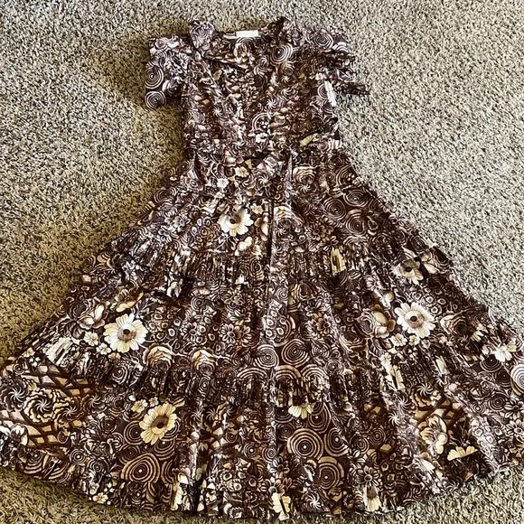 Ulla Johnson Elsie Brown Floral Ruffle Midi Dress Size 2 NWOT