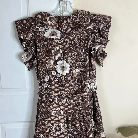 Ulla Johnson Elsie Brown Floral Ruffle Midi Dress Size 2 NWOT