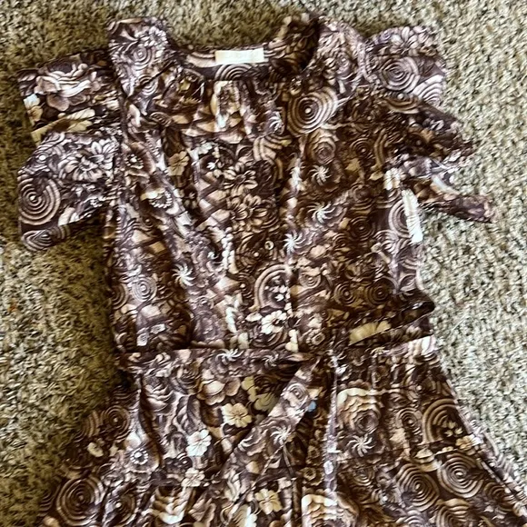 Ulla Johnson Elsie Brown Floral Ruffle Midi Dress Size 2 NWOT