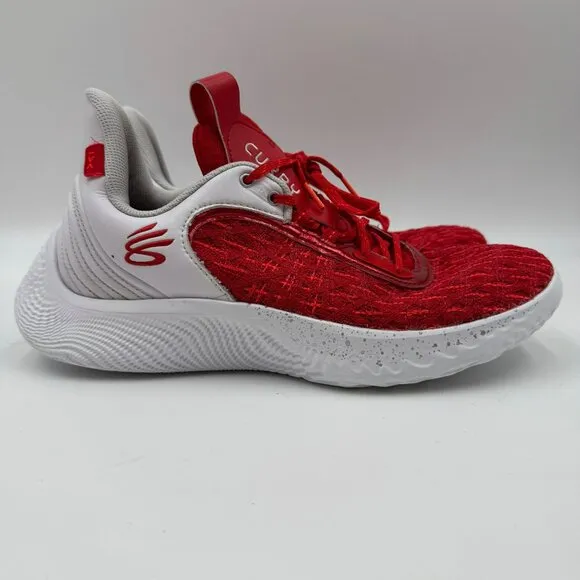 Under Armour Curry Flow 9 Basketball Shoes White/Red Mesh Mens 11 Womens 12.5