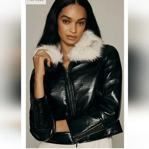 Unreal fur wet look aviator jacket