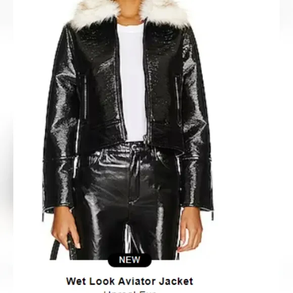 Unreal fur wet look aviator jacket