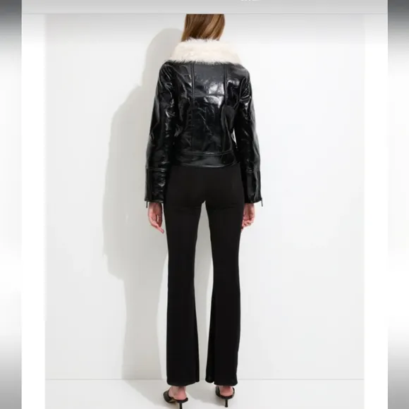 Unreal fur wet look aviator jacket