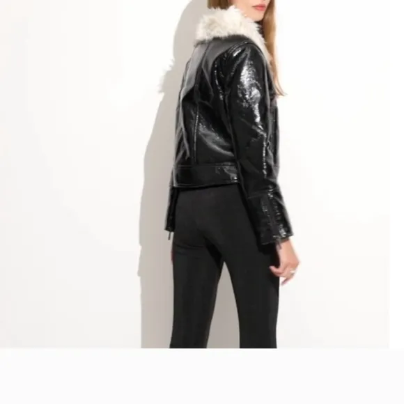 Unreal fur wet look aviator jacket