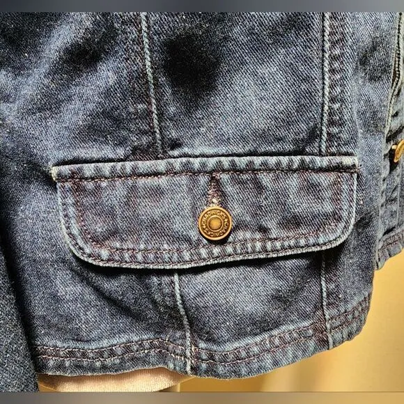 Upcycled Custom Jean Jacket Size 10 With Pink Rhinestone Fringe