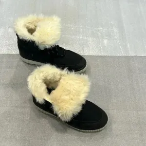 [US10]Anthropologie Black Ankle Boots with Faux Fur around Ankle