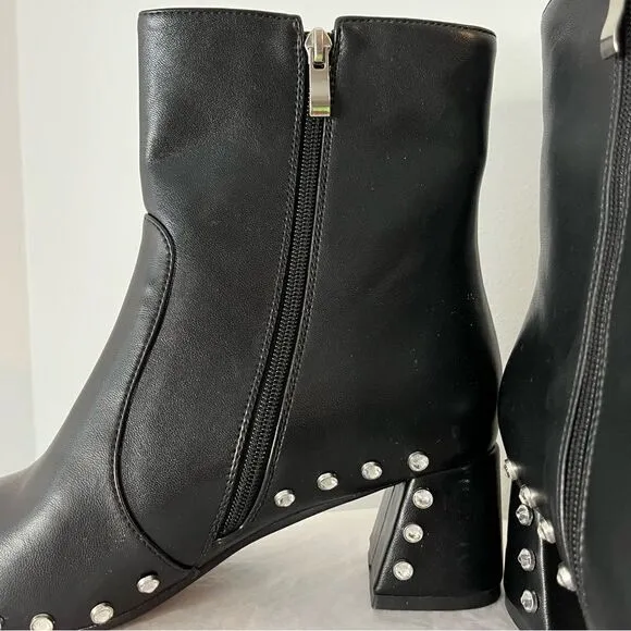 Vaila Diana Rhinestone Trim Black Pointed Toe Mid Calf Boots Black Size 10 NIB