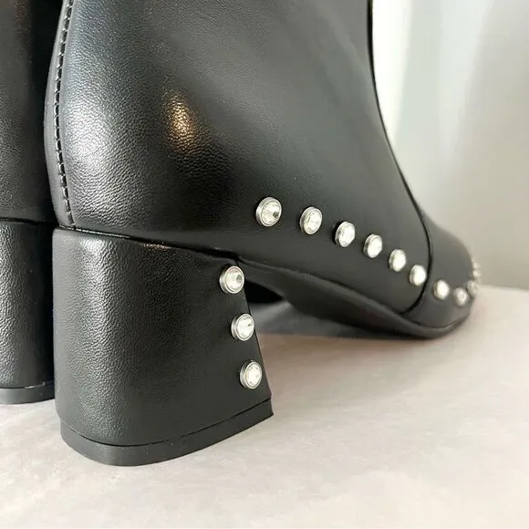 Vaila Diana Rhinestone Trim Black Pointed Toe Mid Calf Boots Black Size 10 NIB