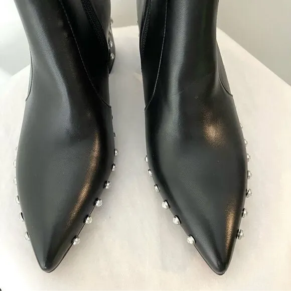 Vaila Diana Rhinestone Trim Black Pointed Toe Mid Calf Boots Black Size 10 NIB