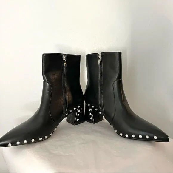 Vaila Diana Rhinestone Trim Black Pointed Toe Mid Calf Boots Black Size 10 NIB