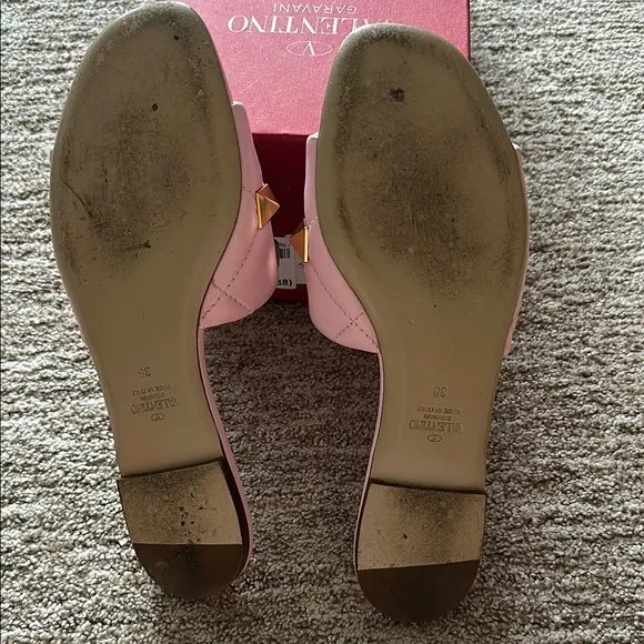 Valentino Pink Slide Sandals with Gold Studs