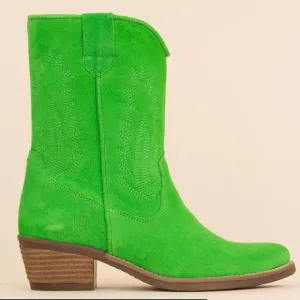 Valery-321 Fabulous Vivid Green Suede Leather Western Cowboy Festival Bootie