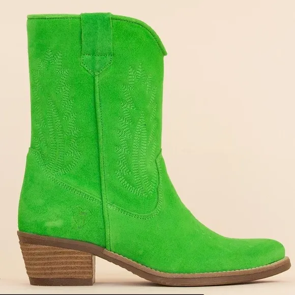 Valery-321 Fabulous Vivid Green Suede Leather Western Cowboy Festival Bootie