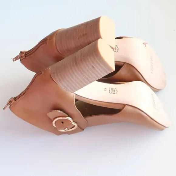 Vaneli Tan Leather Peep Toe Stacked Block Heel Bootie Shoes Ankle Boots Size 6