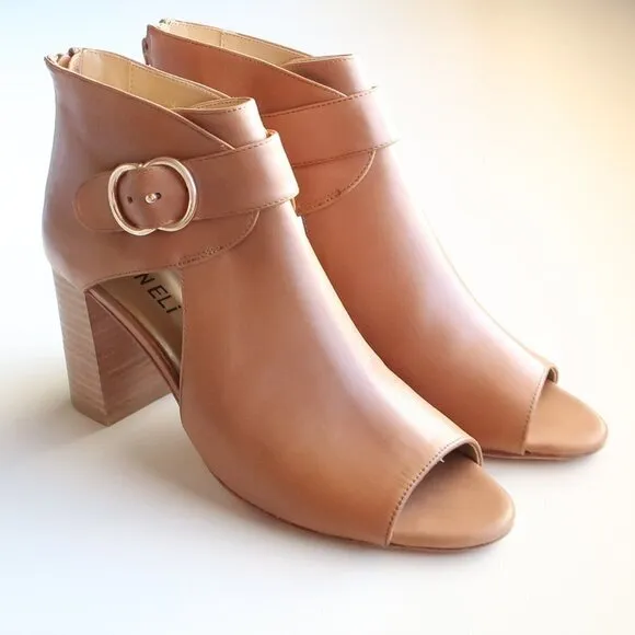 Vaneli Tan Leather Peep Toe Stacked Block Heel Bootie Shoes Ankle Boots Size 6
