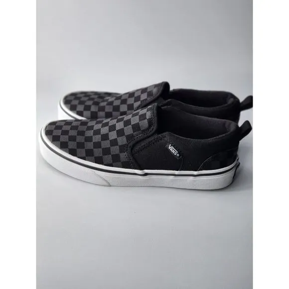 Vans Big Kid's Black Checkerboard Slip-On Sneakers Shoes Size 4