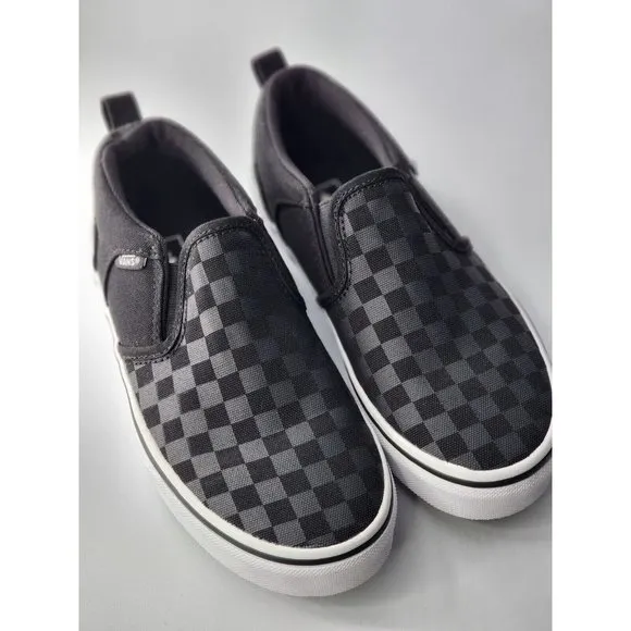 Vans Big Kid's Black Checkerboard Slip-On Sneakers Shoes Size 4