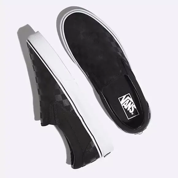 Vans Big Kid's Black Checkerboard Slip-On Sneakers Shoes Size 4