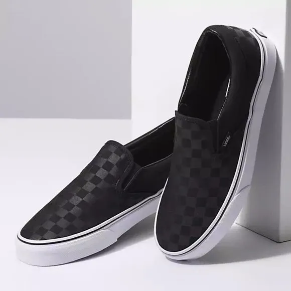Vans Big Kid's Black Checkerboard Slip-On Sneakers Shoes Size 4