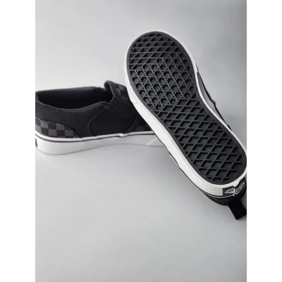 Vans Big Kid's Black Checkerboard Slip-On Sneakers Shoes Size 4