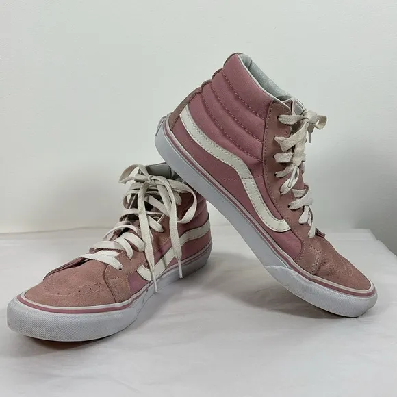 Vans Off The Wall Old Skool Sk8 Hi-Pig Shoes 9 Suede High Tops Pink Sneaker