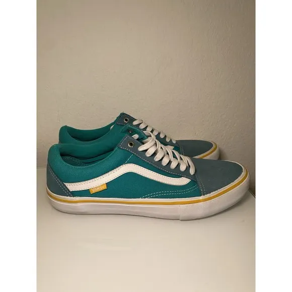 Vans Old Skool Pro Mens Sz 10 Deep Teal/Columbia/Yellow Skate Shoes Suede Canvas