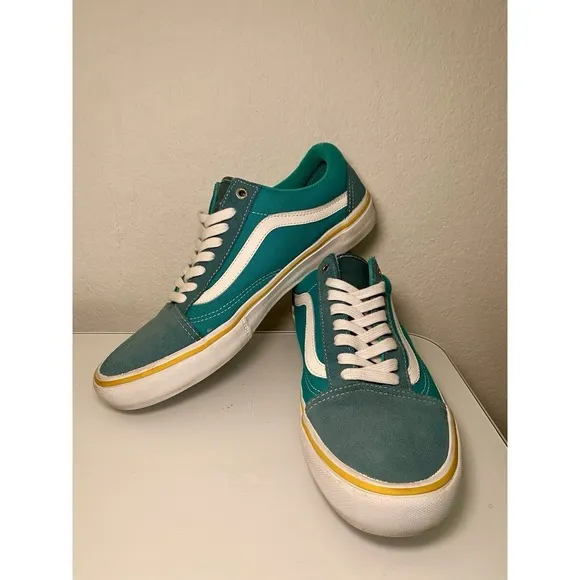 Vans Old Skool Pro Mens Sz 10 Deep Teal/Columbia/Yellow Skate Shoes Suede Canvas