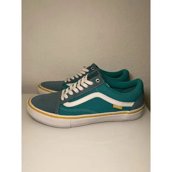 Vans Old Skool Pro Mens Sz 10 Deep Teal/Columbia/Yellow Skate Shoes Suede Canvas