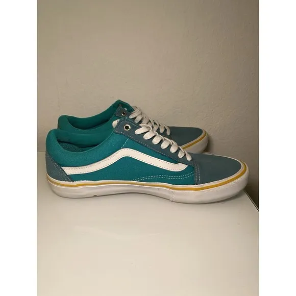 Vans Old Skool Pro Mens Sz 10 Deep Teal/Columbia/Yellow Skate Shoes Suede Canvas