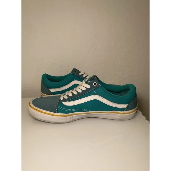Vans Old Skool Pro Mens Sz 10 Deep Teal/Columbia/Yellow Skate Shoes Suede Canvas