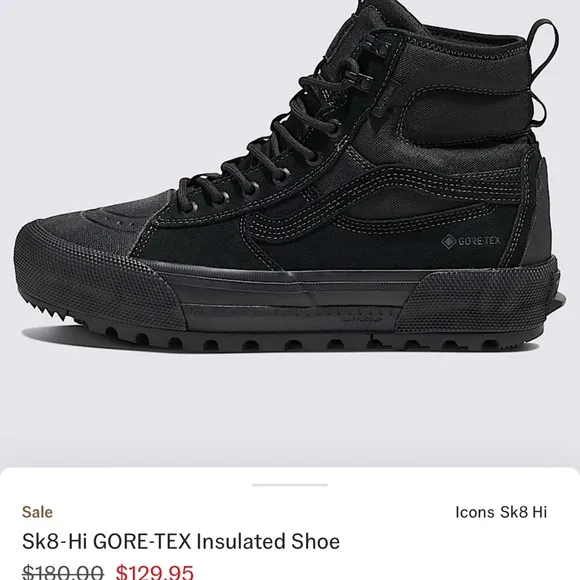 Vans Sk8-Hi GORE-TEX Insulated Shoe – Blackout Black - Women’s 6/ Men’s 4.5