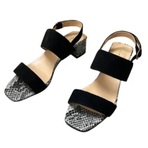 Vero Cuo Avellini Black Suede &amp; Snake Skin Leather Block Heel Sandals Sz 10.5