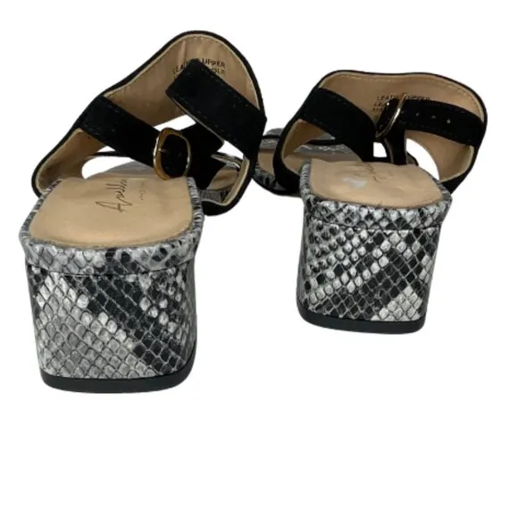 Vero Cuo Avellini Black Suede &amp; Snake Skin Leather Block Heel Sandals Sz 10.5