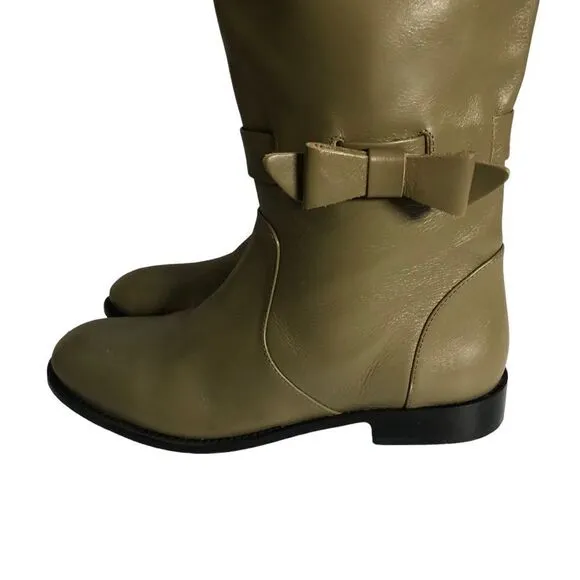 Vero Cuoio High Boots Faux Leather Olive Green 1” Heel 5 1/2 New w/out Box