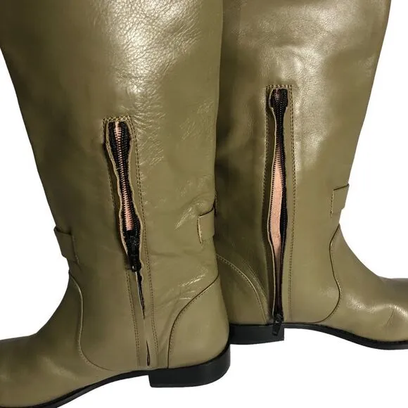 Vero Cuoio High Boots Faux Leather Olive Green 1” Heel 5 1/2 New w/out Box