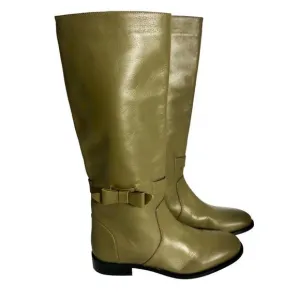 Vero Cuoio High Boots Faux Leather Olive Green 1” Heel 5 1/2 New w/out Box