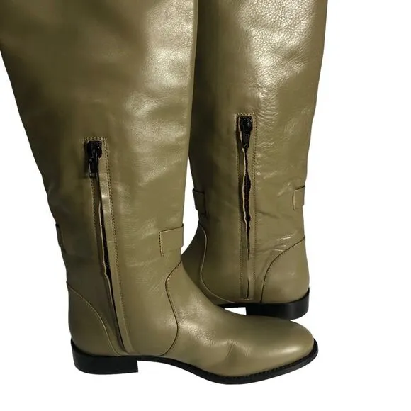 Vero Cuoio High Boots Faux Leather Olive Green 1” Heel 5 1/2 New w/out Box