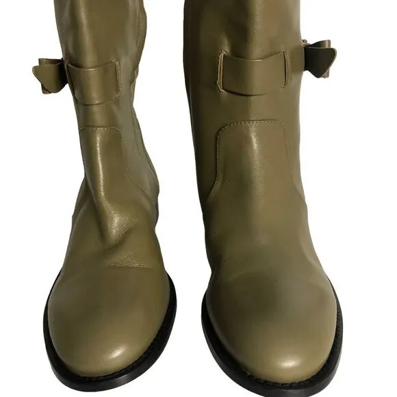 Vero Cuoio High Boots Faux Leather Olive Green 1” Heel 5 1/2 New w/out Box