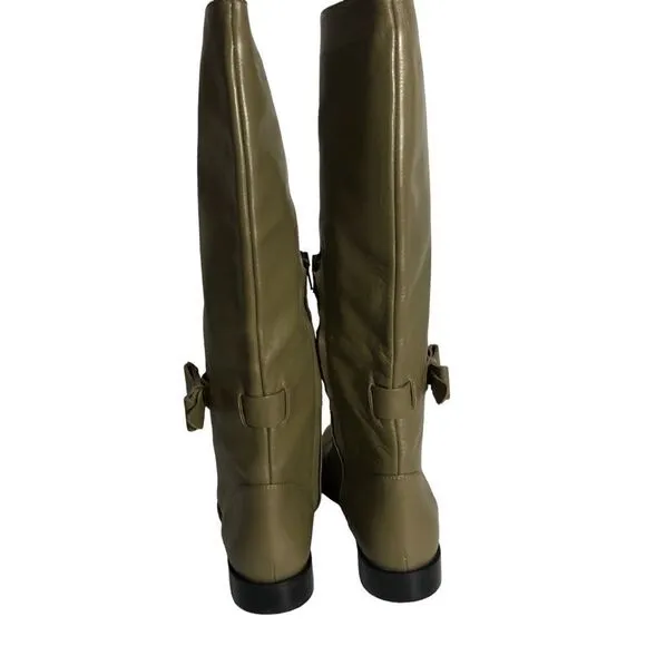 Vero Cuoio High Boots Faux Leather Olive Green 1” Heel 5 1/2 New w/out Box