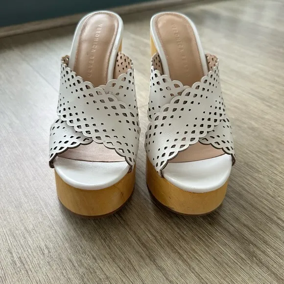 Veronica Beard Women's White Leather Platform Sandals