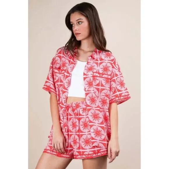 VERY J Tropical Printed Shirt Top and Shorts Set