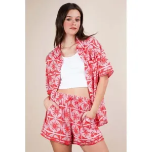 VERY J Tropical Printed Shirt Top and Shorts Set