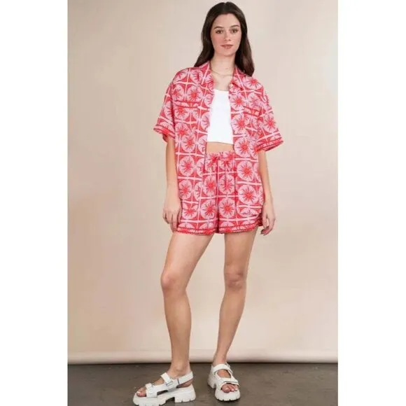 VERY J Tropical Printed Shirt Top and Shorts Set