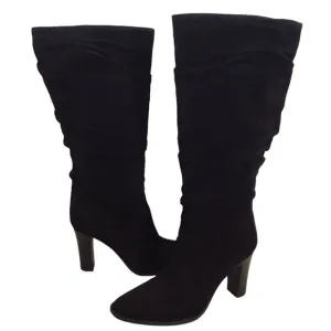 Via Spiga Black Suede Ruched Heeled Boots Size 7.5 M